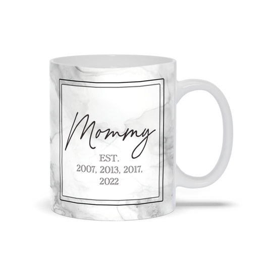 Mommy Est. Year Grey Marble Mug